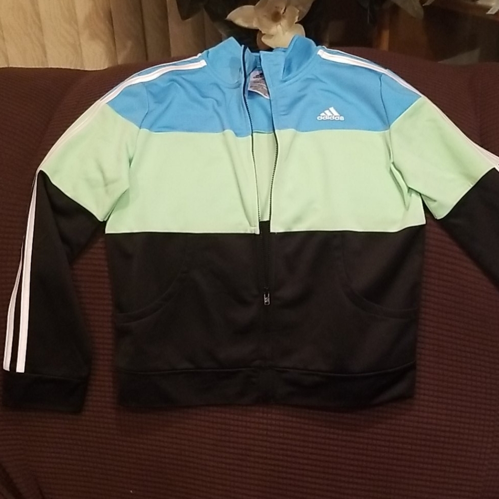 NEW Girls Adidas jacket acqua/black size L.. 14 - Picture 1 of 6